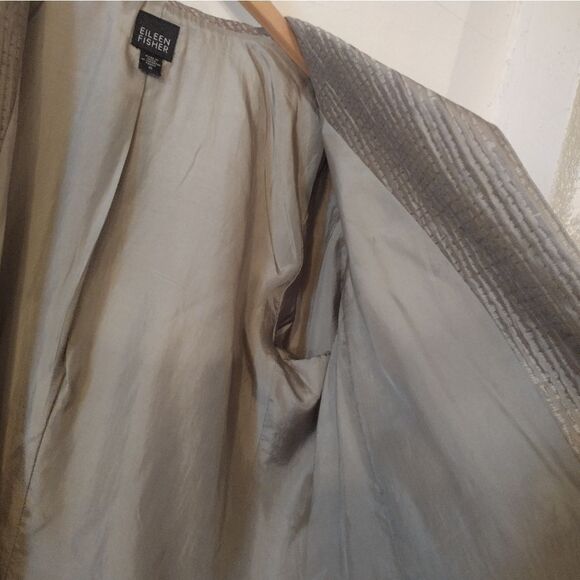 Eileen Fisher Women's Size Medium Silver Silk Blend Open Front Cardigan Jacket - Picture 11 of 12